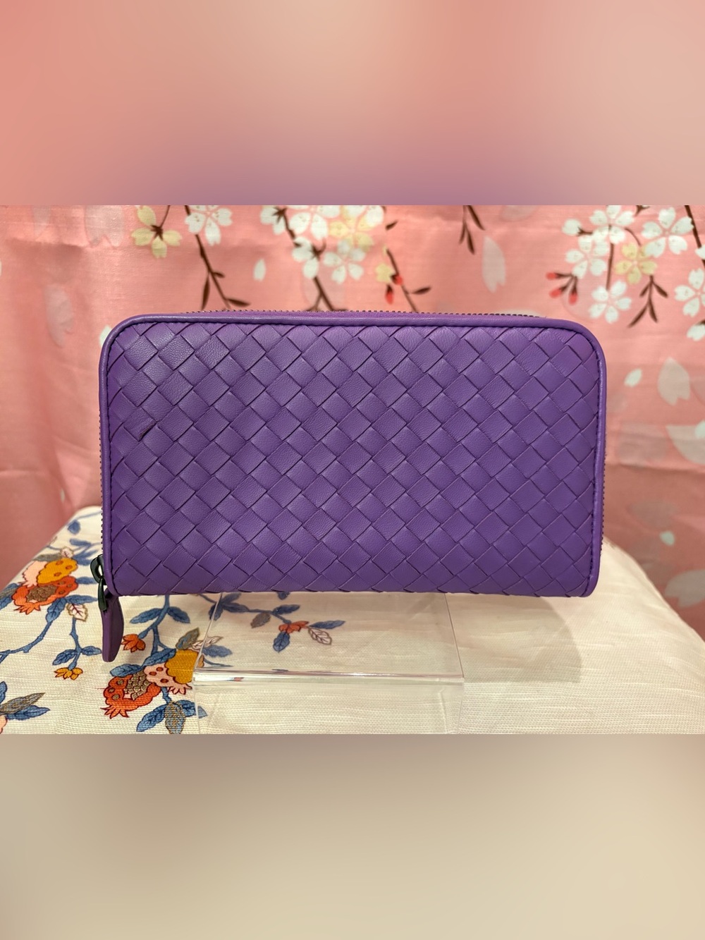 Bottega Veneta Woven Intrecciato Zip-Around Wallet Purple NWOT